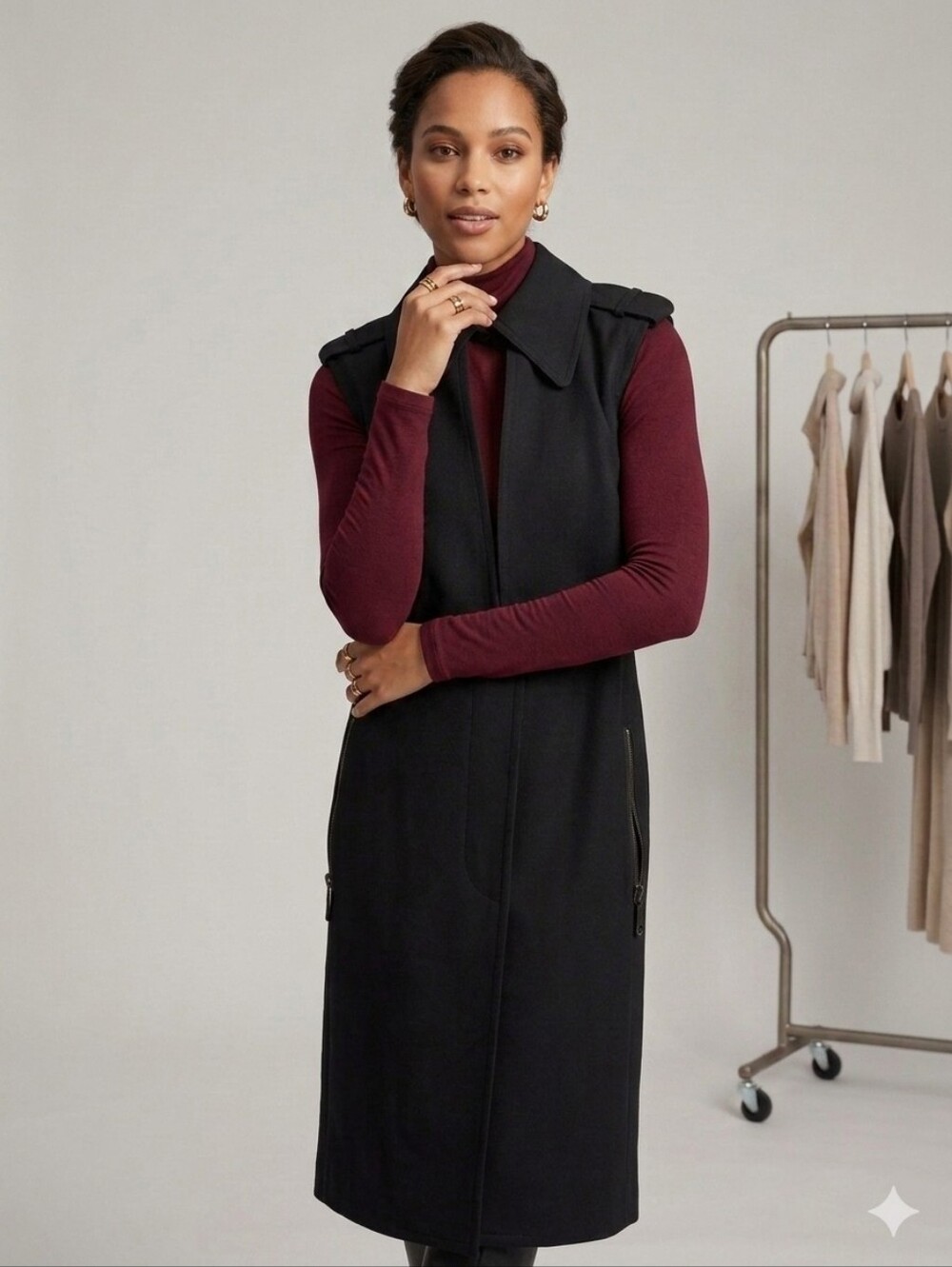 Tracy Reese Black Sleeveless Trench Midi Dress XS